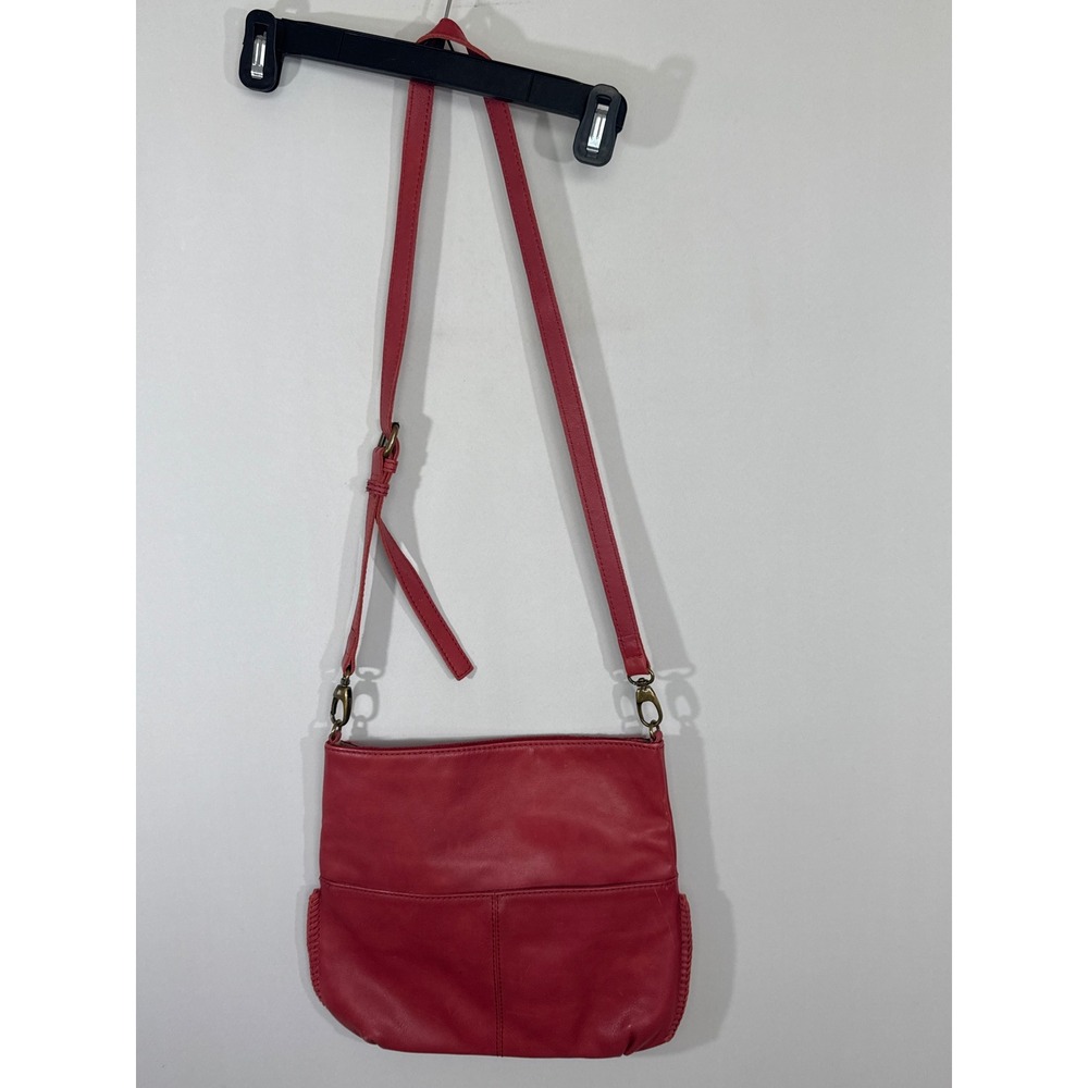 Lucky Brand Red Leather Crossbody Bag Whipstitch‎ Detail Adjustable Strap
